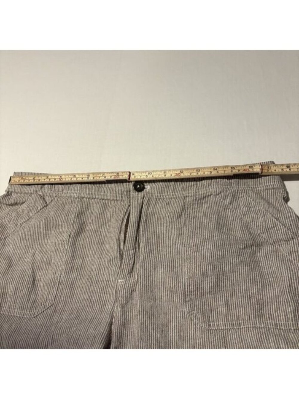Capri Pants Womens Linen Blend Striped Brown Casual - Picture 4 of 9